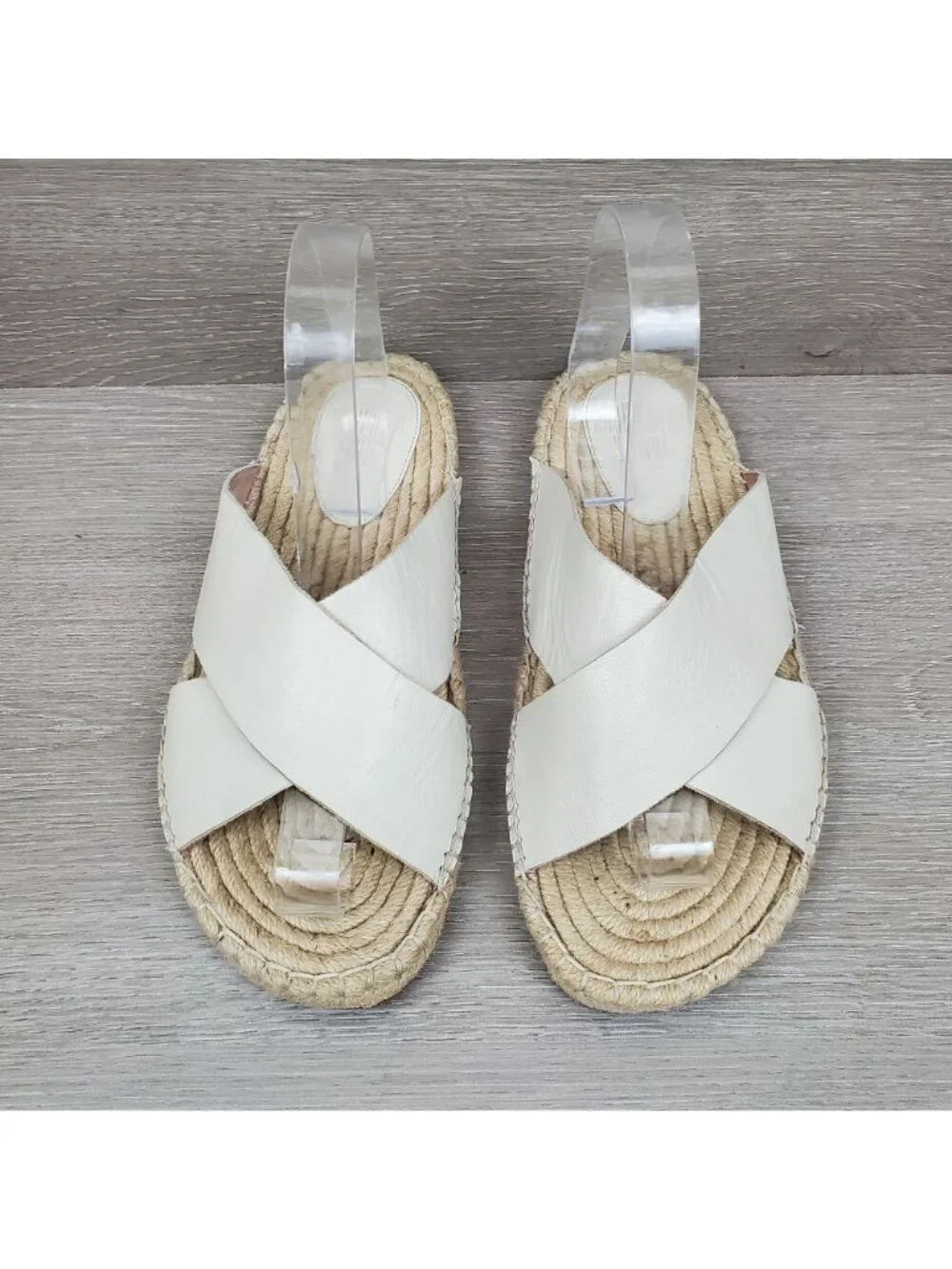Charlotte Stone white leather open toe criss cross espadrilles